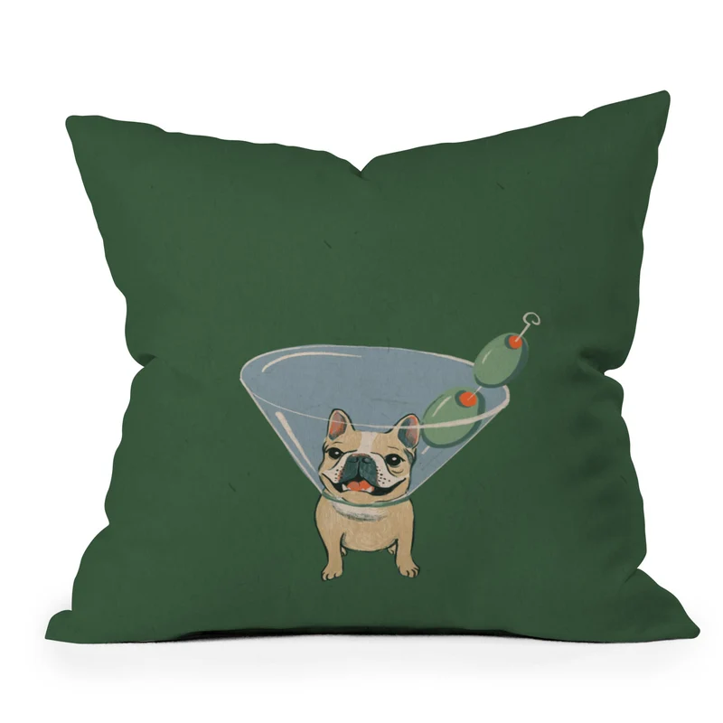 French Bulldog Martini Art Print Funny Cocktail Dog Wall Art Cute Bar Cart Decor Throw Pillow