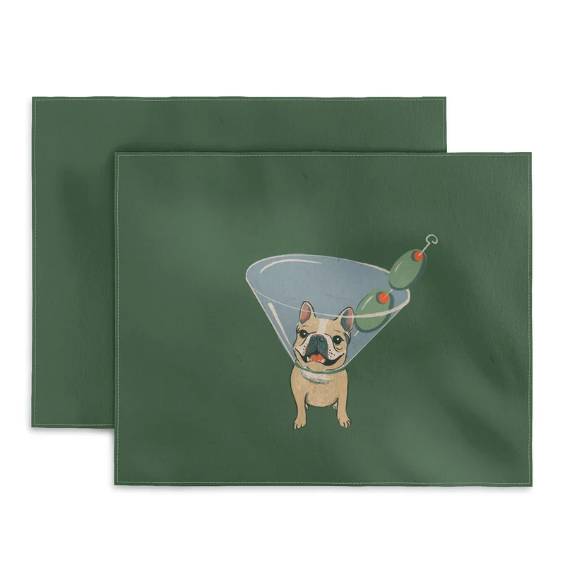French Bulldog Martini Art Print Funny Cocktail Dog Wall Art Cute Bar Cart Decor Placemat