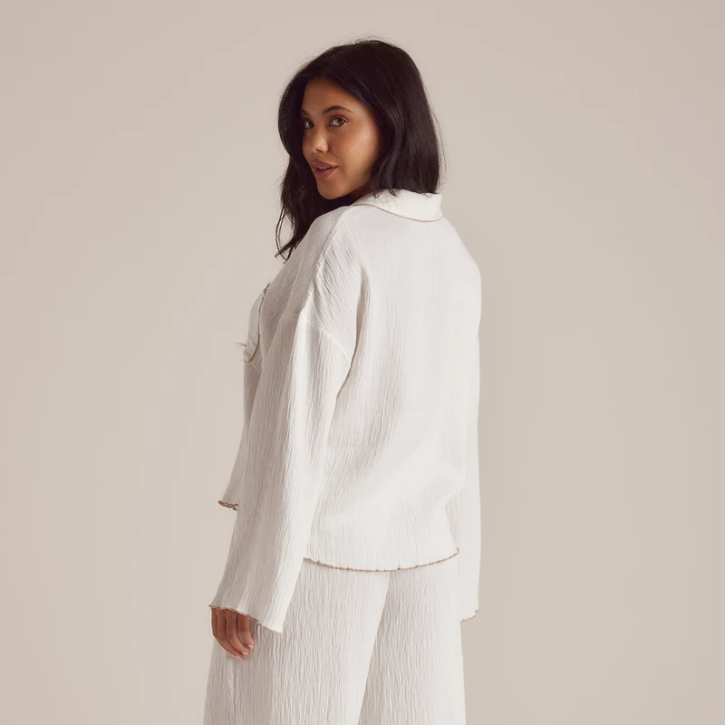 Crinkle Pyjama Shirt - Wit