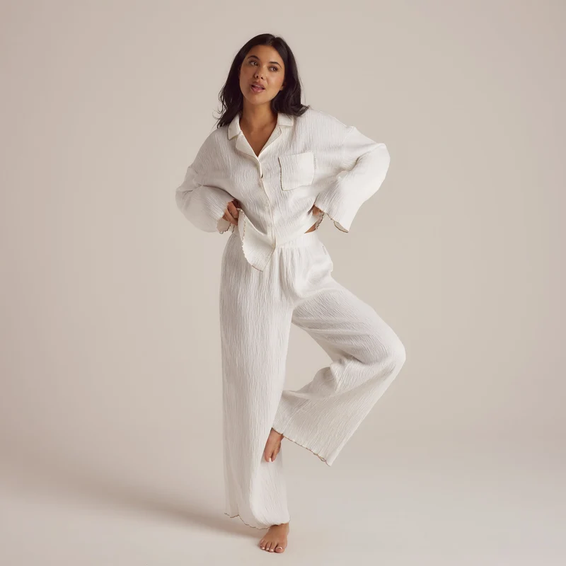 Crinkle Pyjama Shirt - Wit