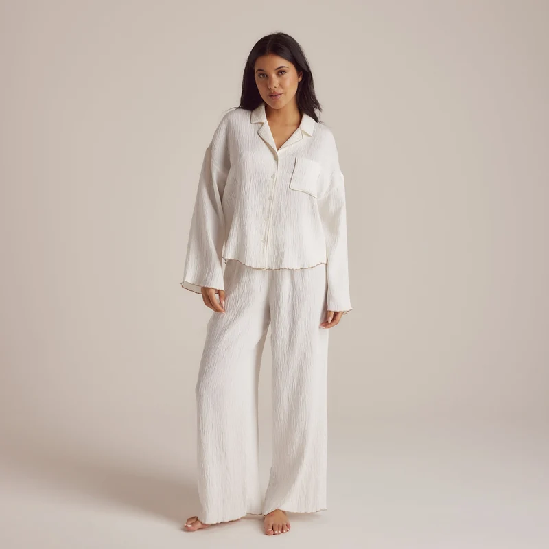 Crinkle Pyjama Shirt - Wit