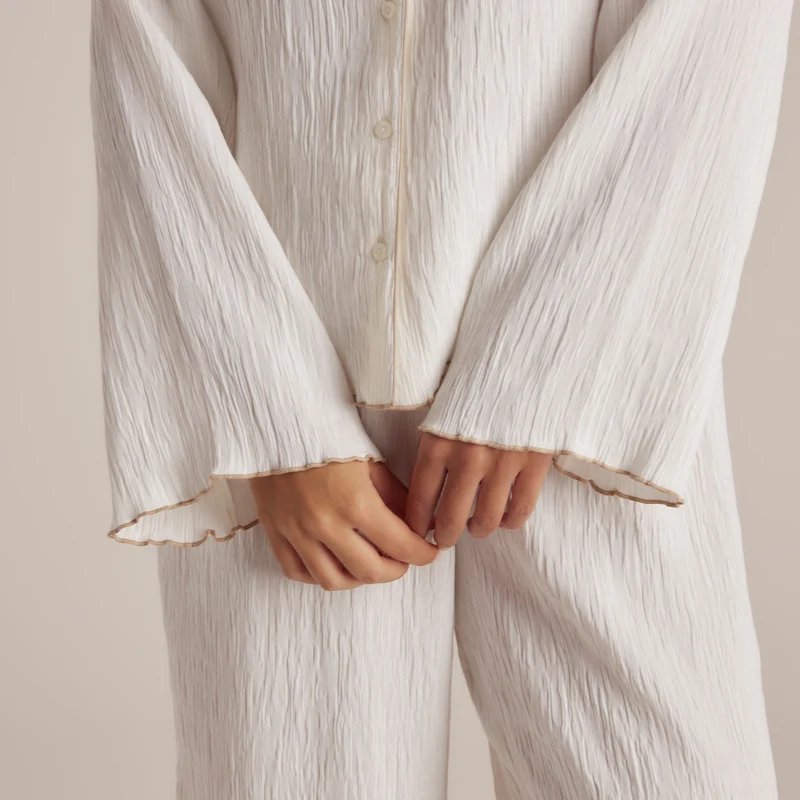Crinkle Pyjama Shirt - Wit