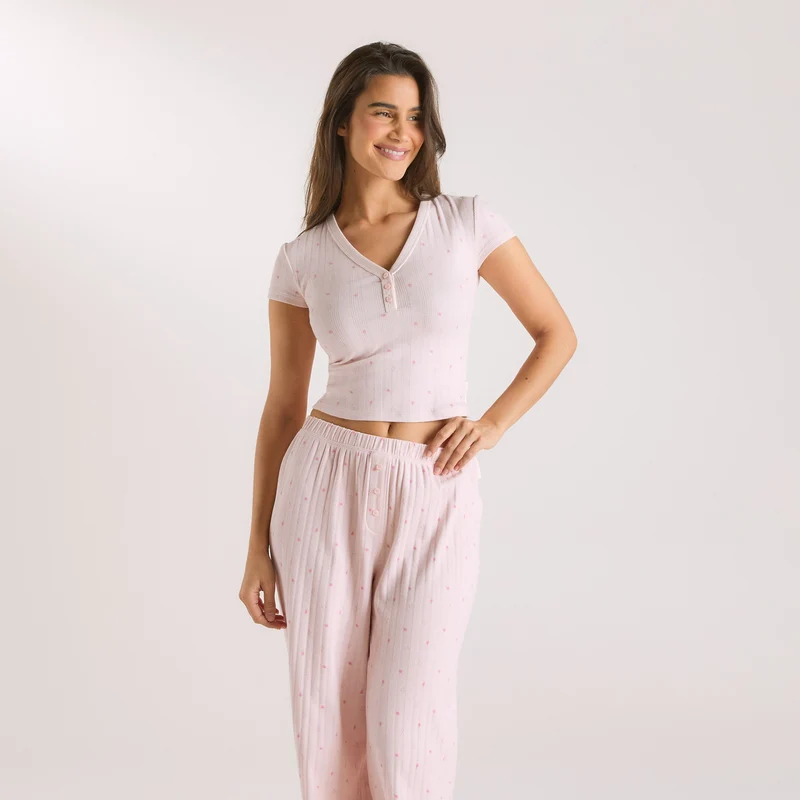 Pointelle Pyjama Top - Roze Bloemenprint