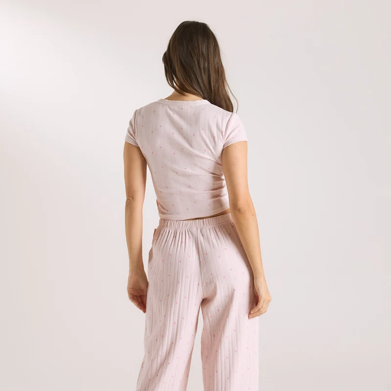 Pointelle Pyjama Top - Roze Bloemenprint