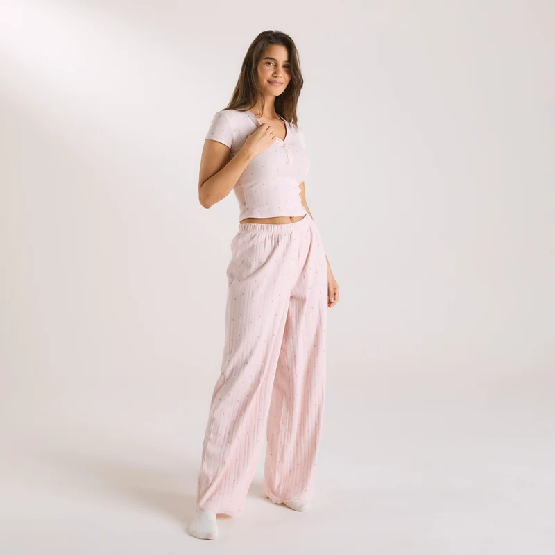 Pointelle Pyjama Top - Roze Bloemenprint