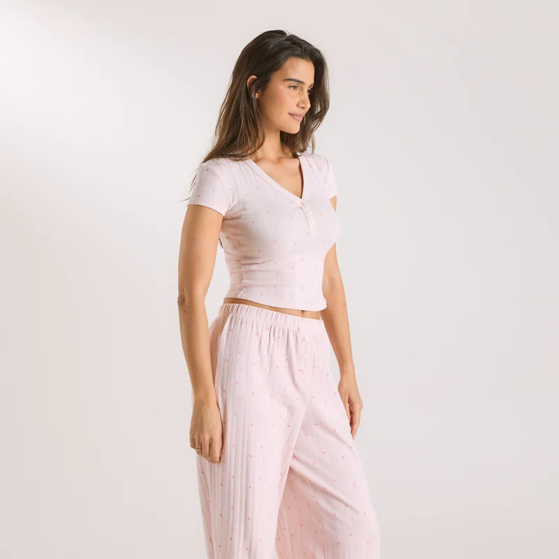 Pointelle Pyjama Top - Roze Bloemenprint