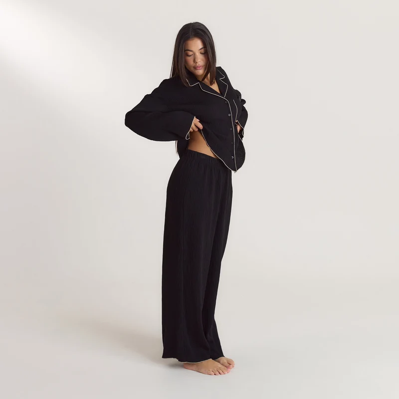 Crinkle Pyjamabroek - Zwart