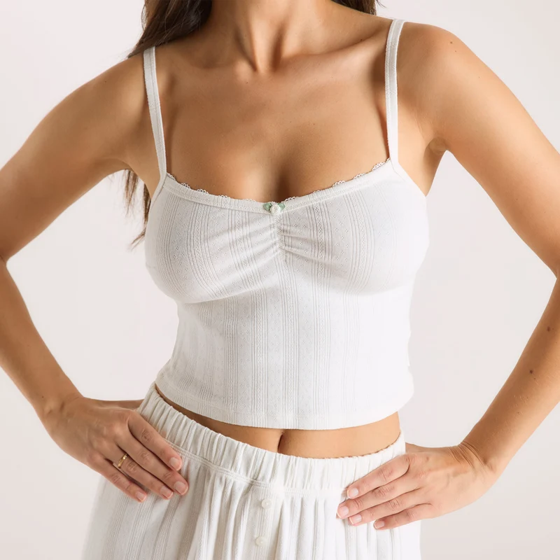 Pointelle Cami Pyjama Top - Crème
