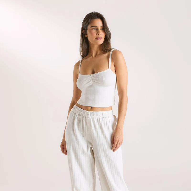 Pointelle Cami Pyjama Top - Crème