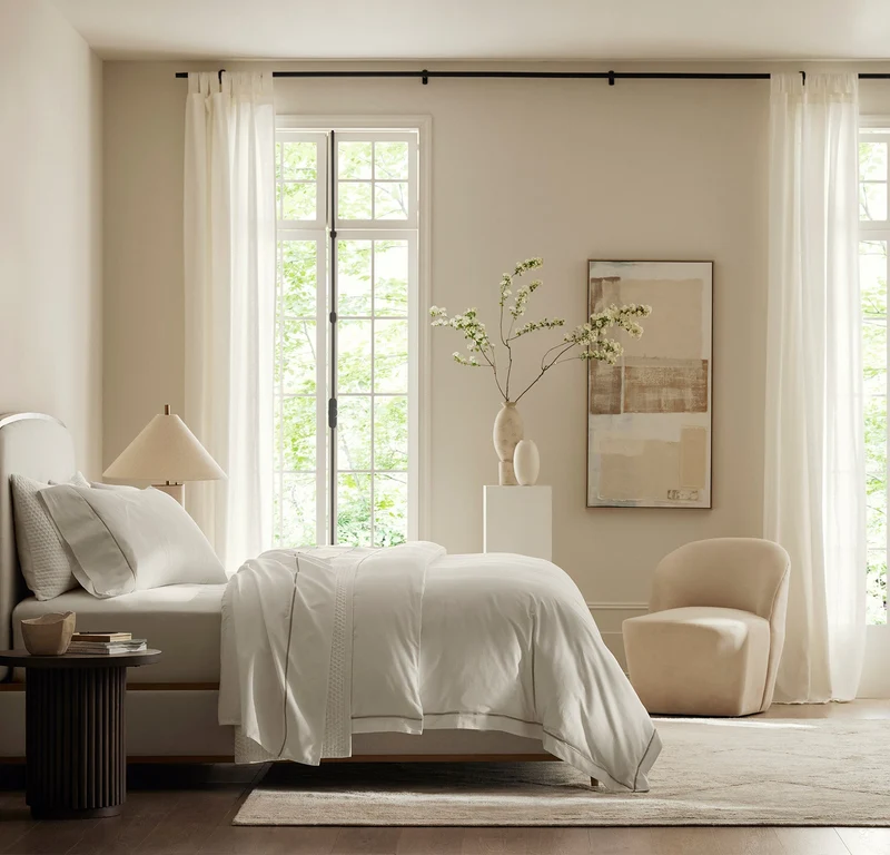 Signature Embellished Sheet Set - White/Oak Embroidered