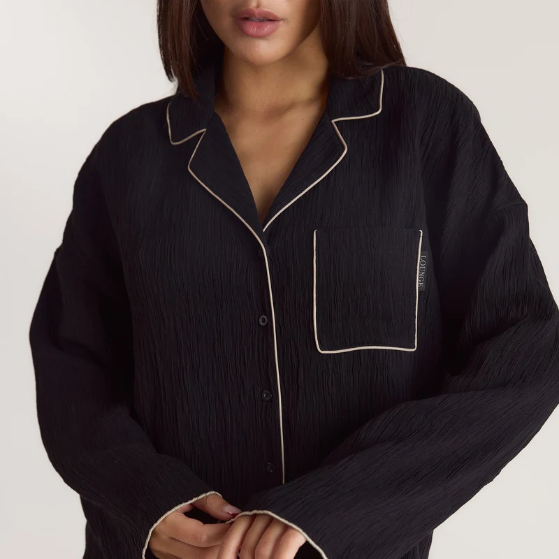 Crinkle Pyjama Shirt - Zwart