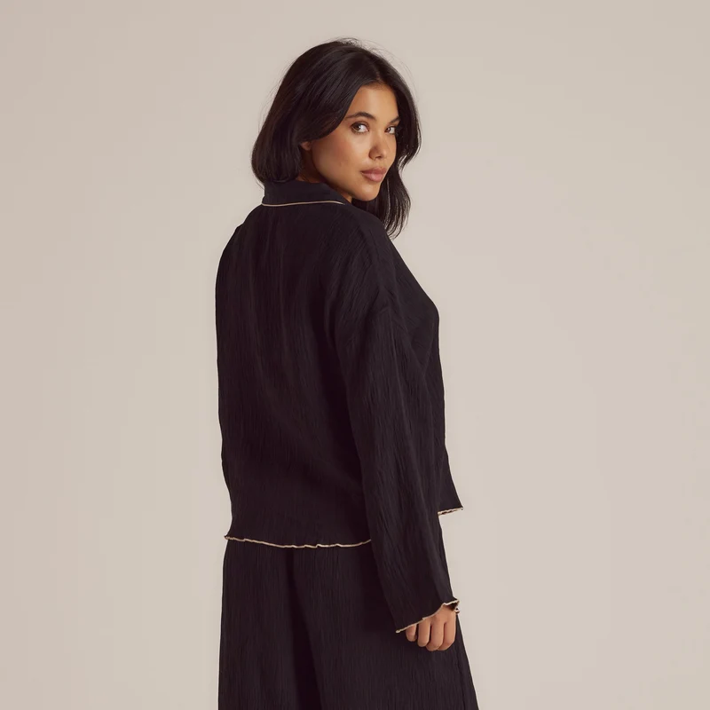 Crinkle Pyjama Shirt - Zwart