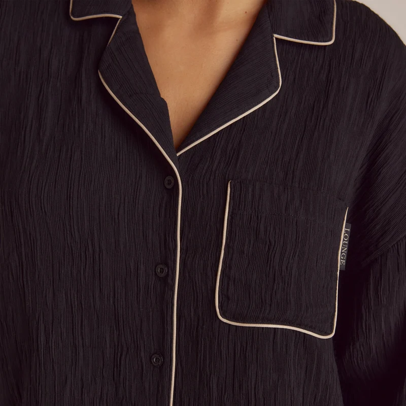 Crinkle Pyjama Shirt - Zwart