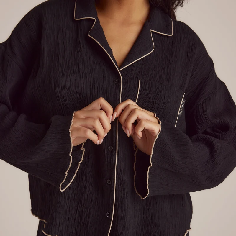 Crinkle Pyjama Shirt - Zwart