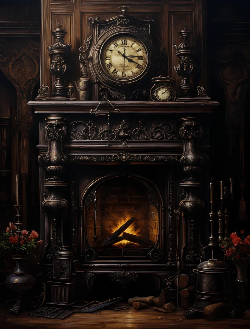 Gothic Tapestry - Study Room Fire - Gothic Wall Art
