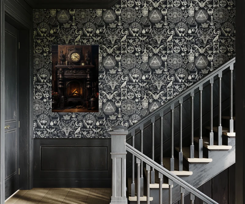 Gothic Tapestry - Study Room Fire - Gothic Wall Art