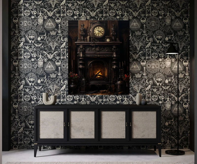 Gothic Tapestry - Study Room Fire - Gothic Wall Art