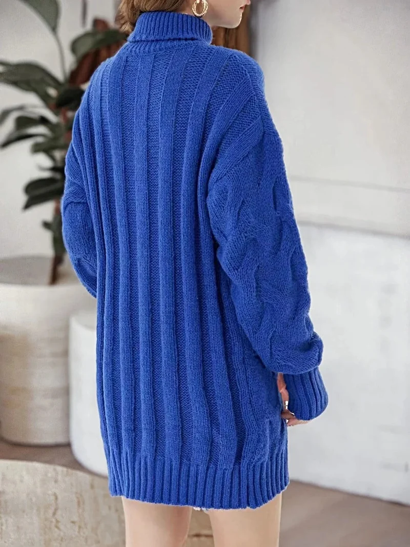 Kabelgebreide coltrui-jurk - Zachte, elastische winterjurk voor dames met lange mouwen