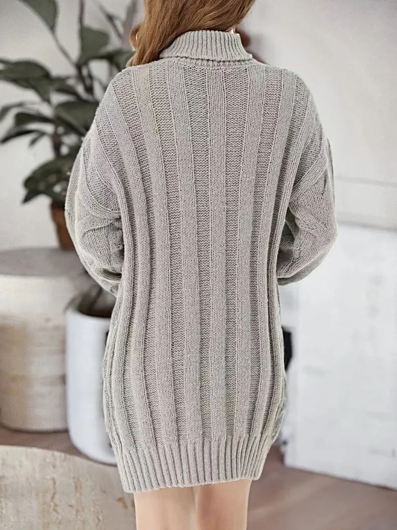 Kabelgebreide coltrui-jurk - Zachte, elastische winterjurk voor dames met lange mouwen