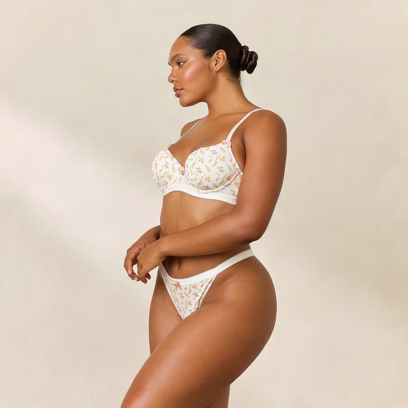 Rosebud Ribbed Balcony BH - Witte Bloemenprint