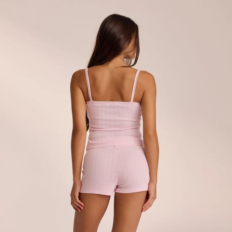 Pointelle Strappy Pyjama Top - Roze