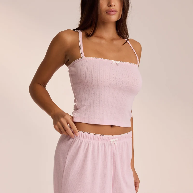 Pointelle Strappy Pyjama Top - Roze