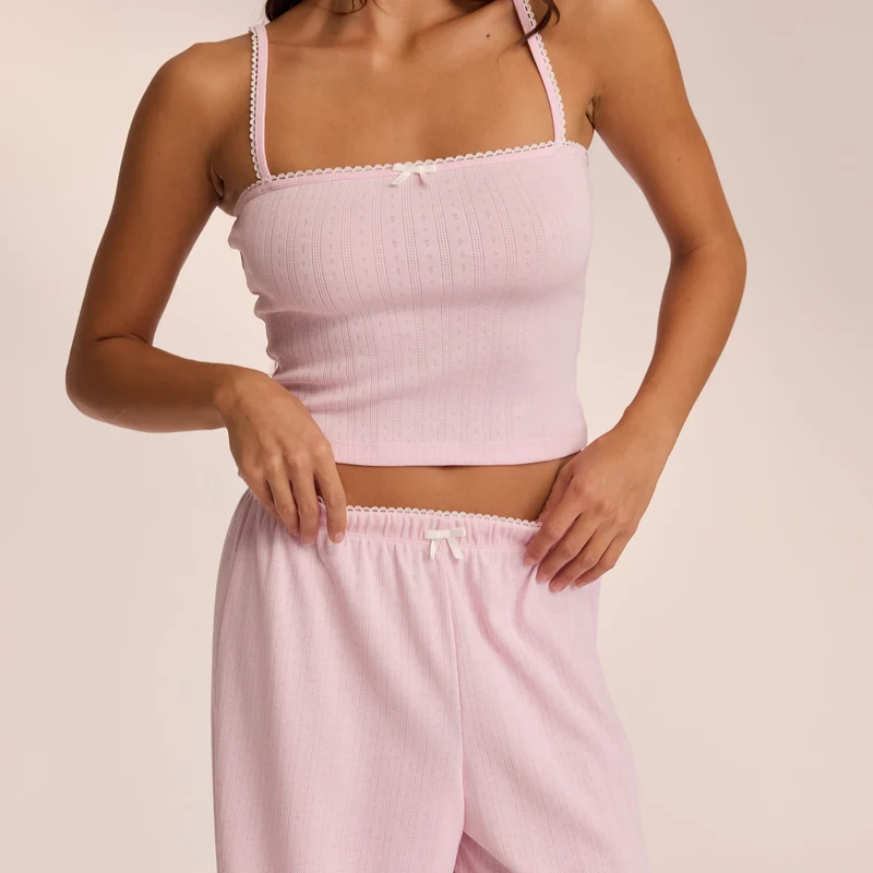Pointelle Strappy Pyjama Top - Roze