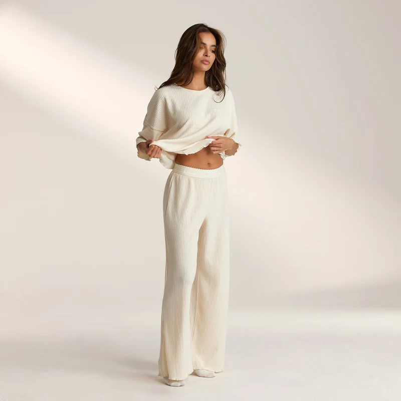 Soft Waffle Pyjama Broek - Crème