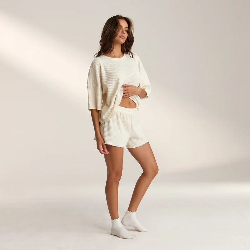 Soft Waffle Pyjama Korte Broek - Crème