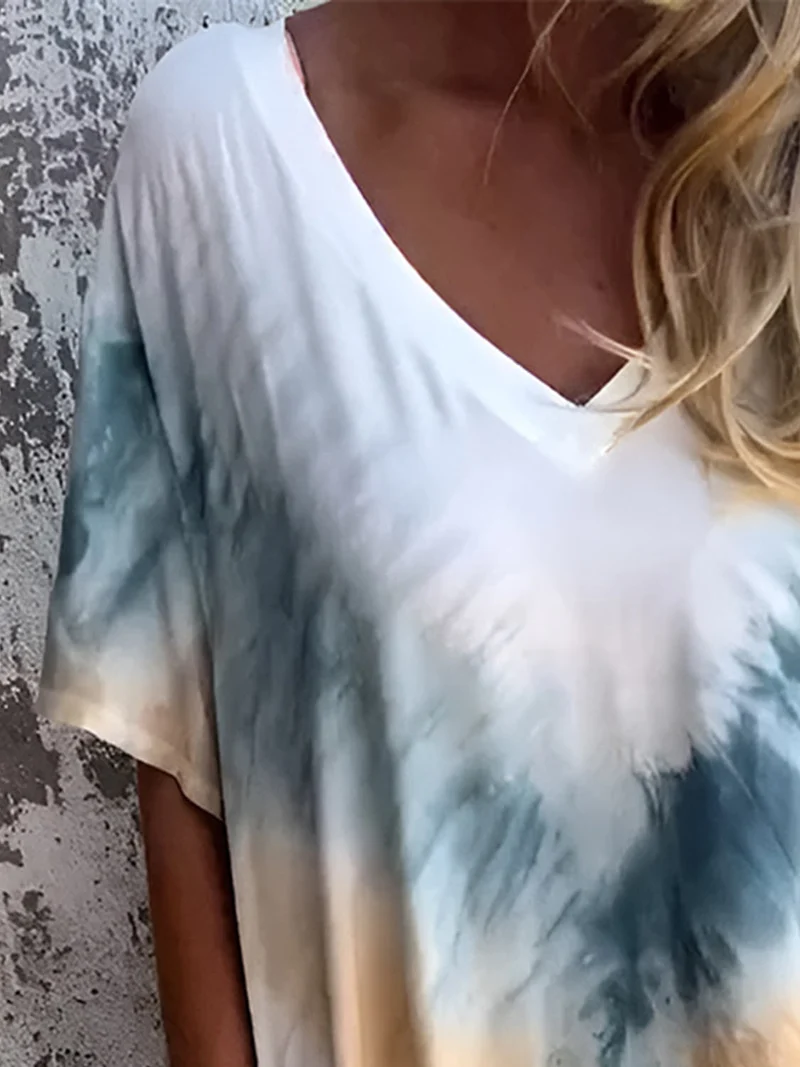 Volledige maat Tie-Dye-jurk met korte mouwen en zakken