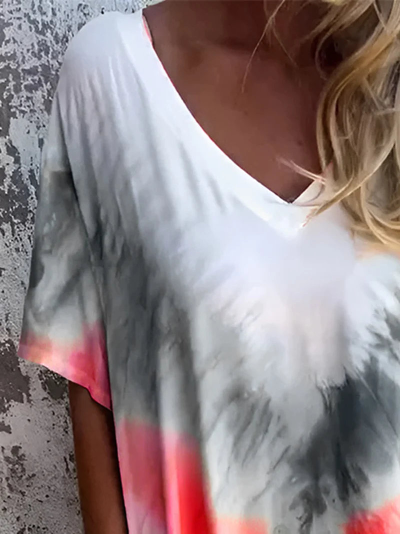 Volledige maat Tie-Dye-jurk met korte mouwen en zakken