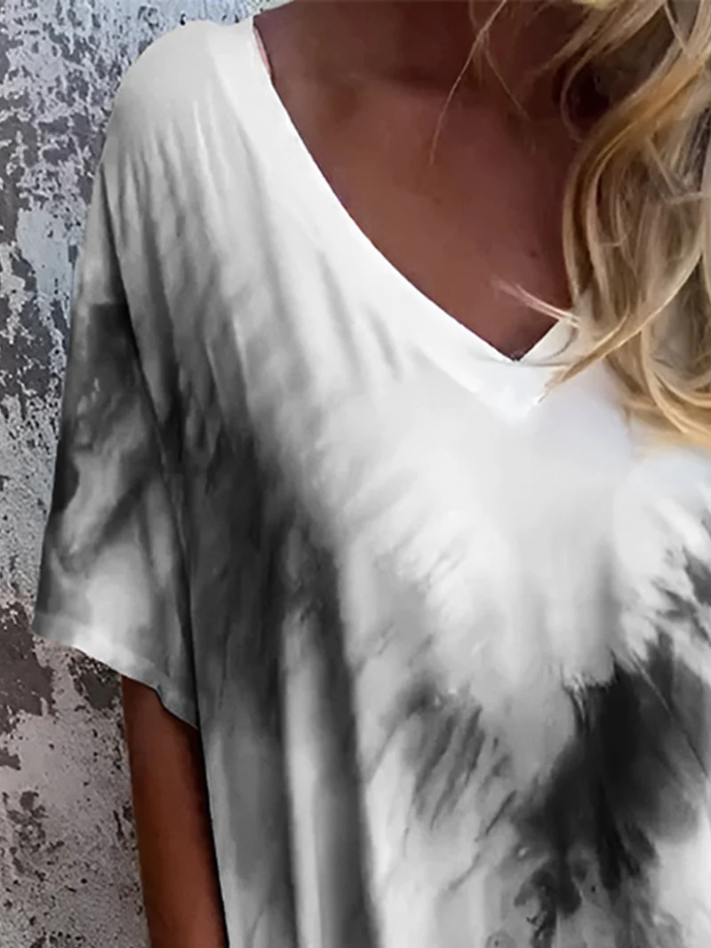 Volledige maat Tie-Dye-jurk met korte mouwen en zakken