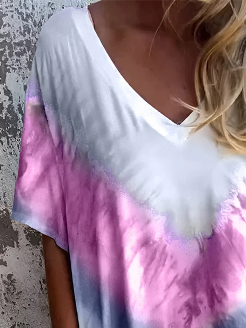 Volledige maat Tie-Dye-jurk met korte mouwen en zakken