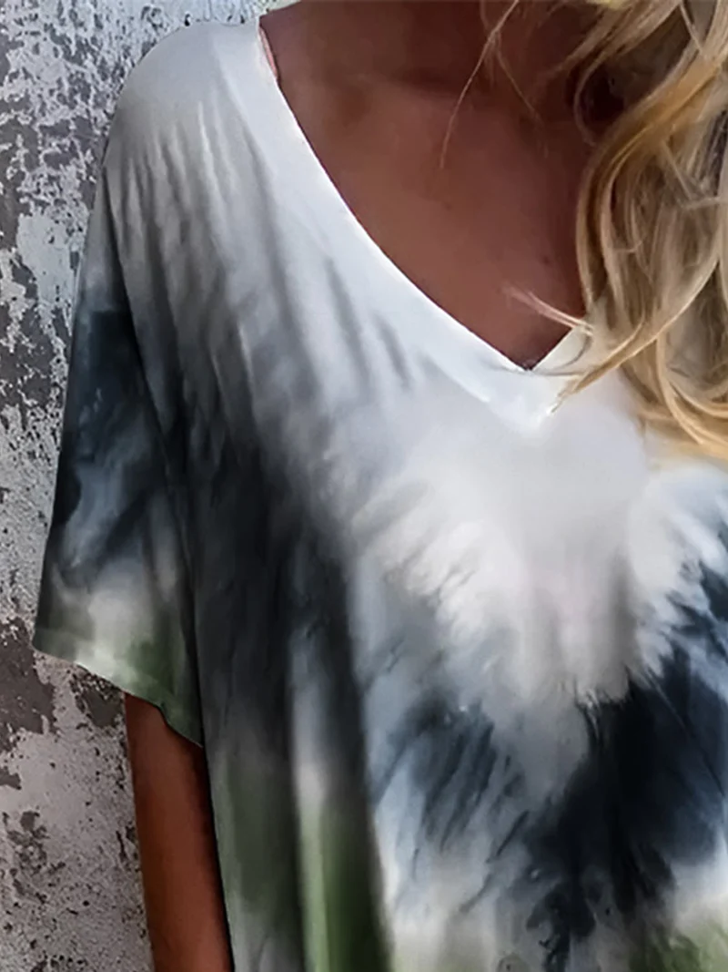 Volledige maat Tie-Dye-jurk met korte mouwen en zakken