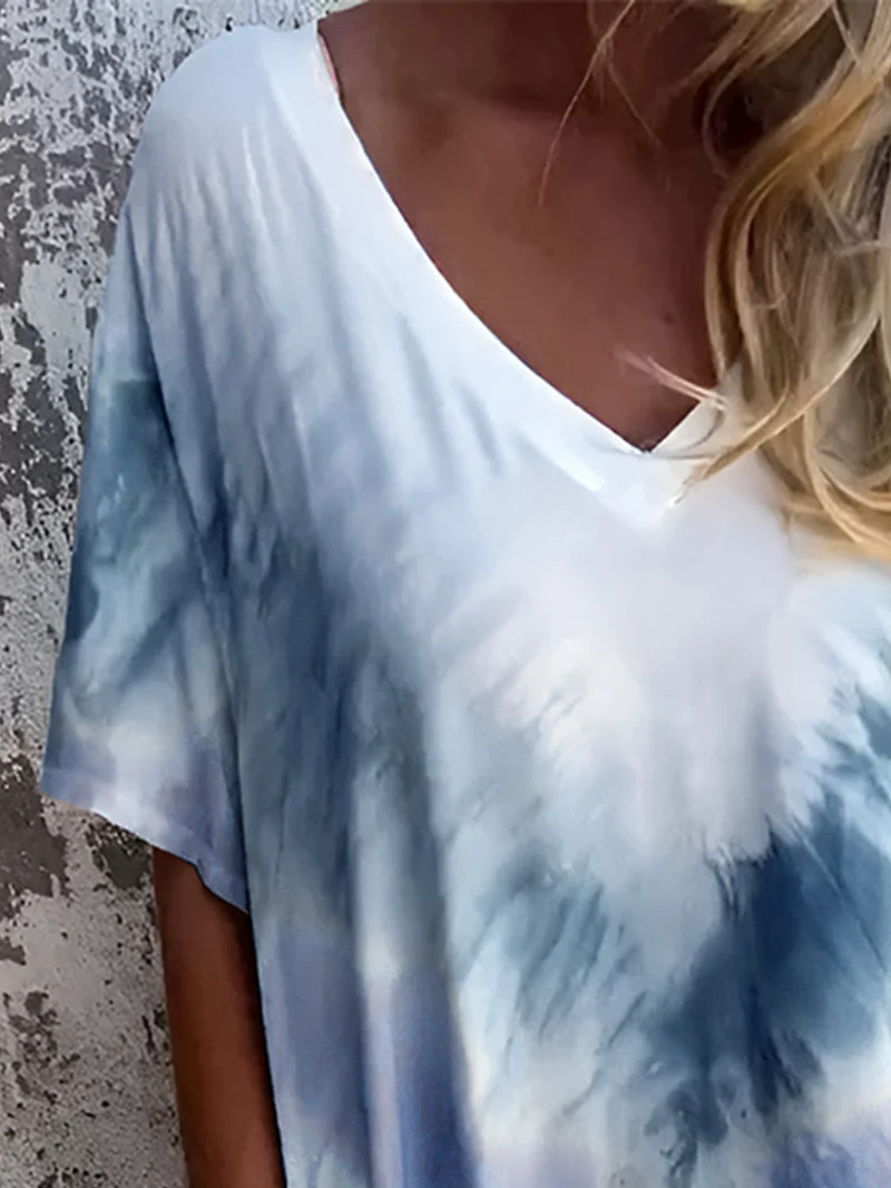 Volledige maat Tie-Dye-jurk met korte mouwen en zakken