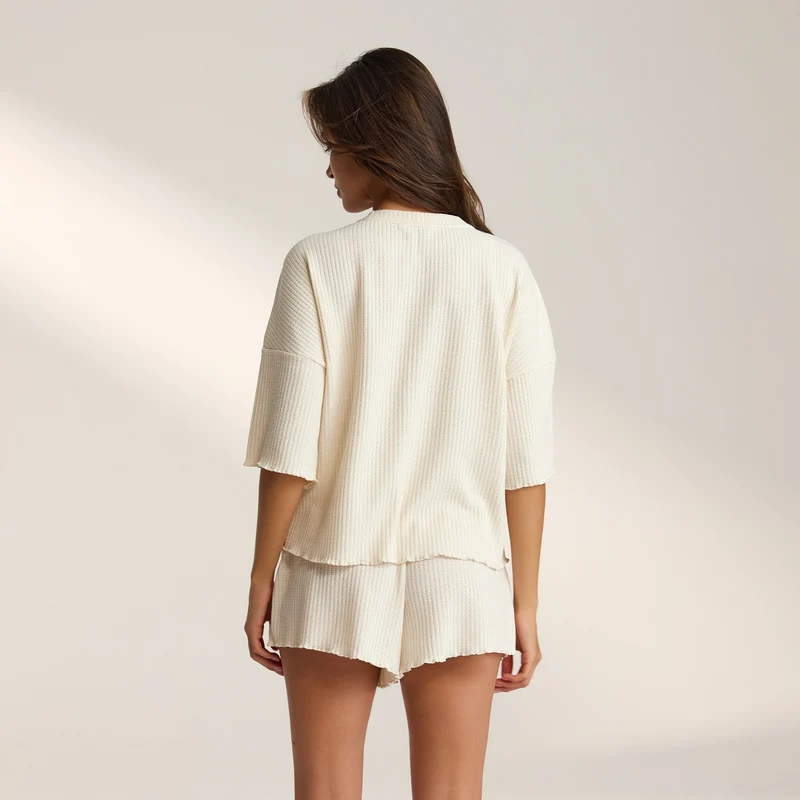 Soft Waffle Pyjama Top - Crème