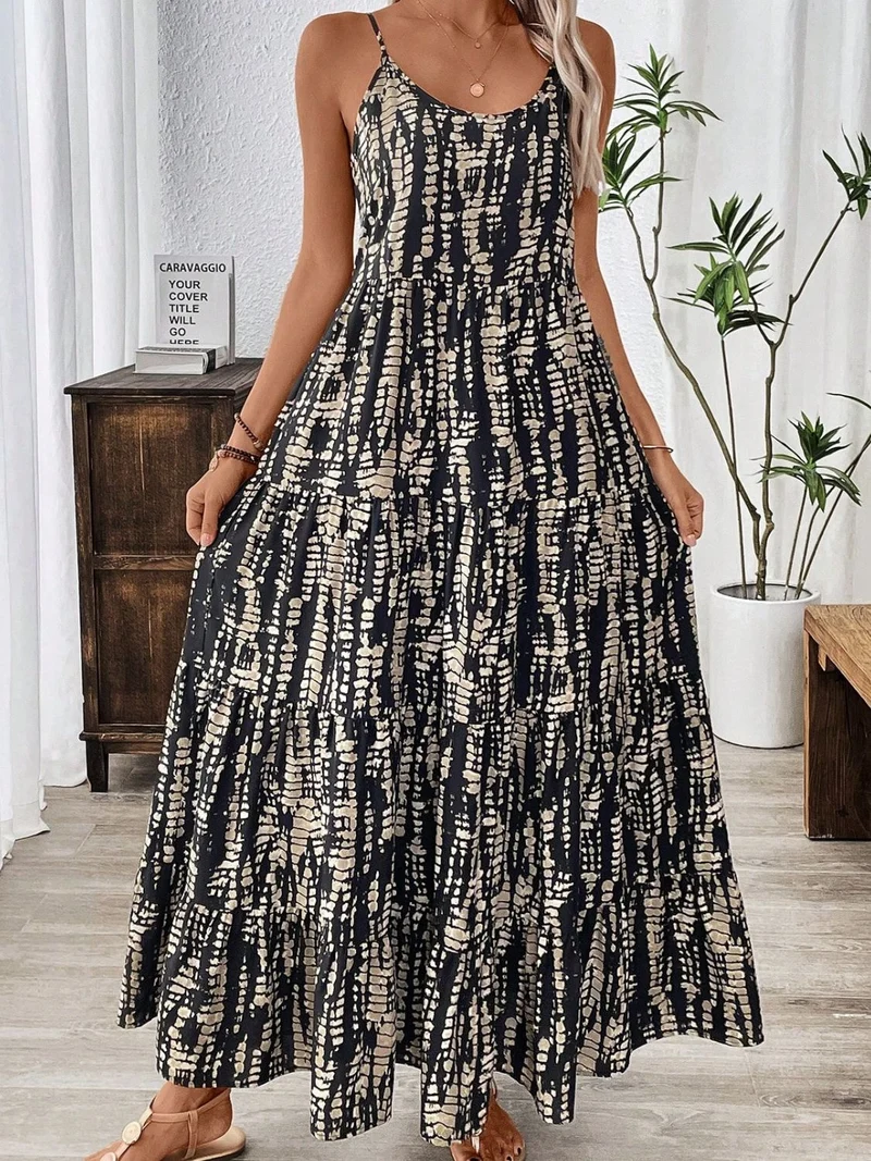 Maxi Cami-jurk met bedrukte ronde hals