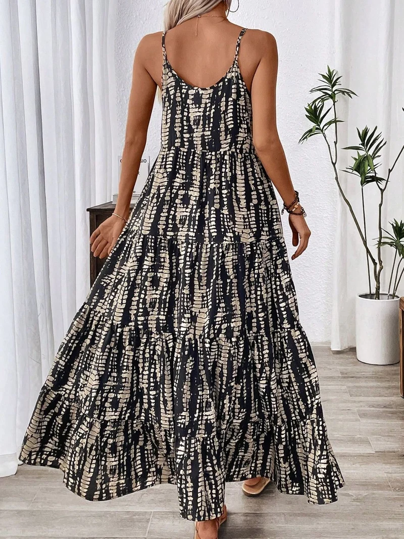Maxi Cami-jurk met bedrukte ronde hals