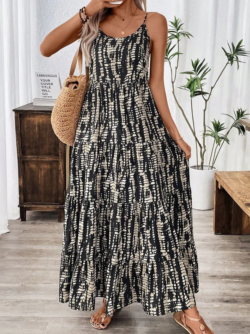 Maxi Cami-jurk met bedrukte ronde hals