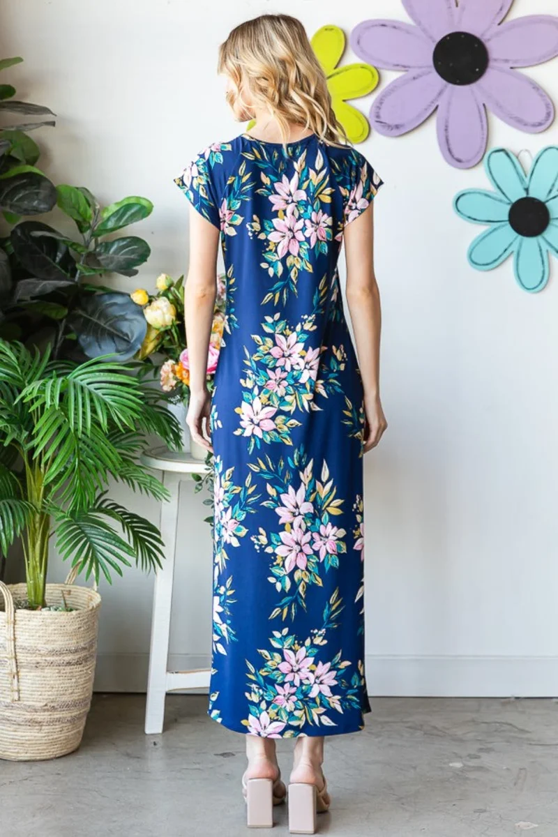 Heimish Full Size Bloemen Korte Mouw Split Jurk