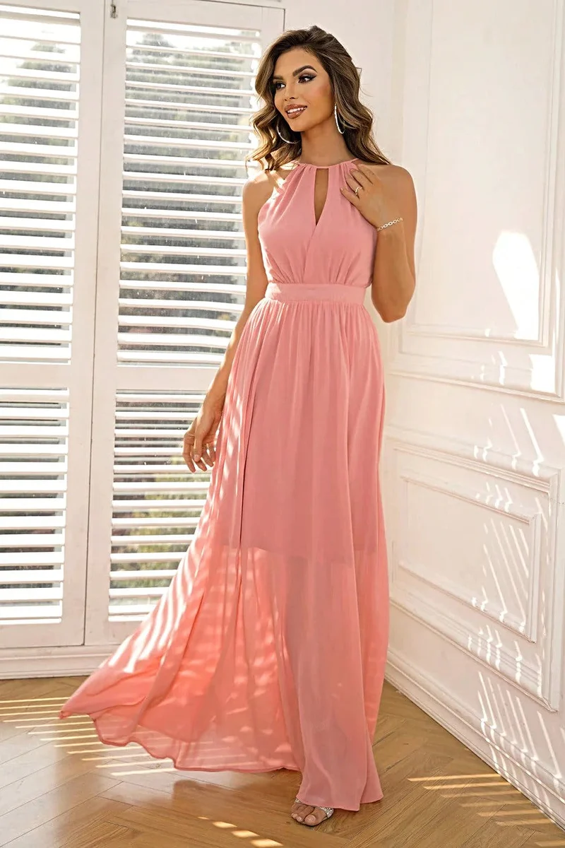 Elegante maxi-jurk met strikdetail en plooien – licht elastisch en ondoorzichtig, 100% polyester