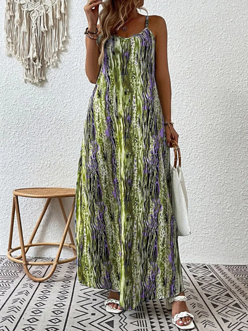 Elegante maxi-jurk met print, ronde hals, normale pasvorm en ondoorzichtige stof - Trendsi