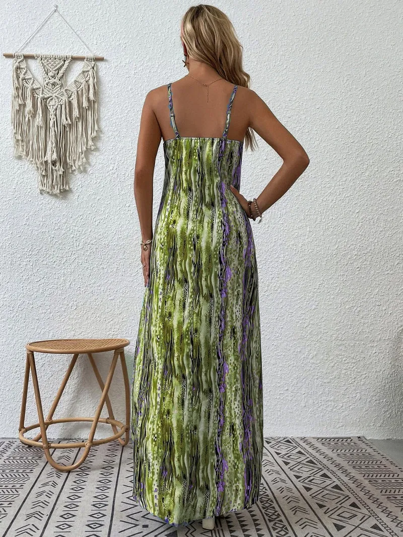 Elegante maxi-jurk met print, ronde hals, normale pasvorm en ondoorzichtige stof - Trendsi