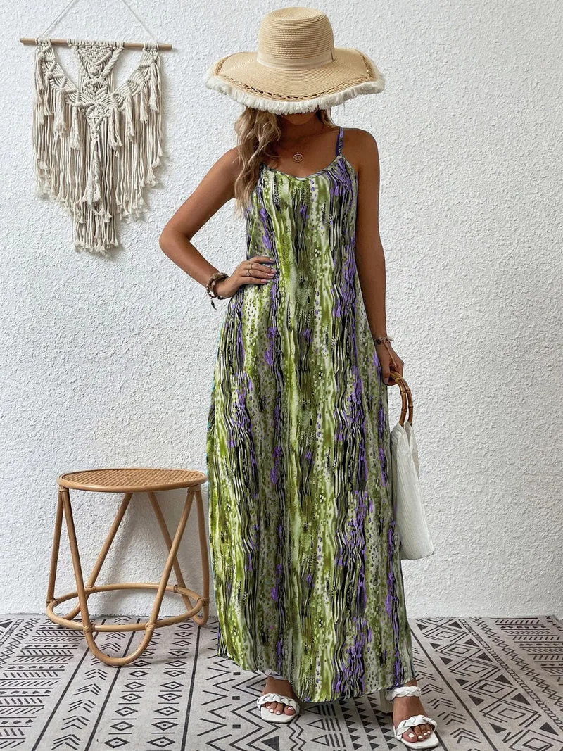 Elegante maxi-jurk met print, ronde hals, normale pasvorm en ondoorzichtige stof - Trendsi