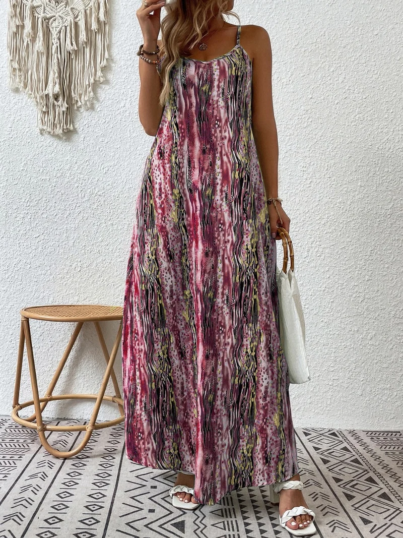Elegante maxi-jurk met print, ronde hals, normale pasvorm en ondoorzichtige stof - Trendsi