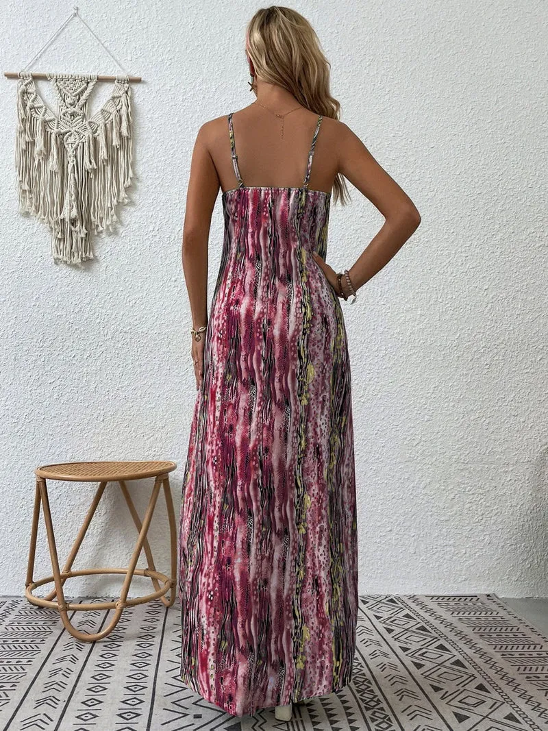 Elegante maxi-jurk met print, ronde hals, normale pasvorm en ondoorzichtige stof - Trendsi