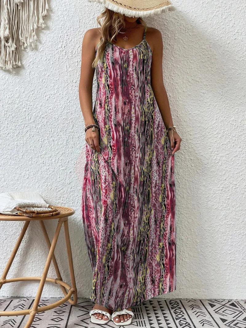 Elegante maxi-jurk met print, ronde hals, normale pasvorm en ondoorzichtige stof - Trendsi