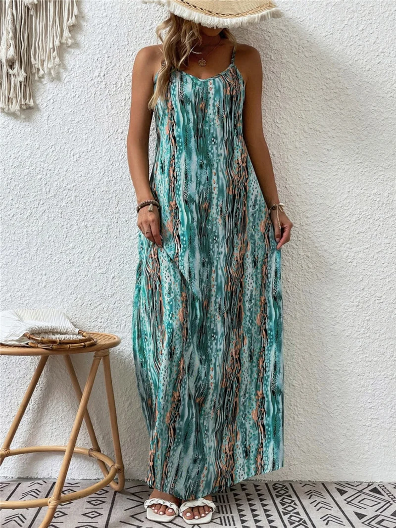 Elegante maxi-jurk met print, ronde hals, normale pasvorm en ondoorzichtige stof - Trendsi