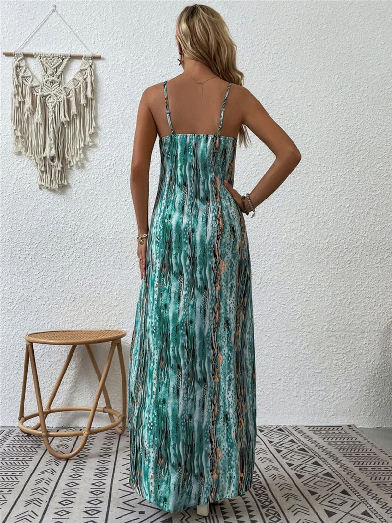 Elegante maxi-jurk met print, ronde hals, normale pasvorm en ondoorzichtige stof - Trendsi