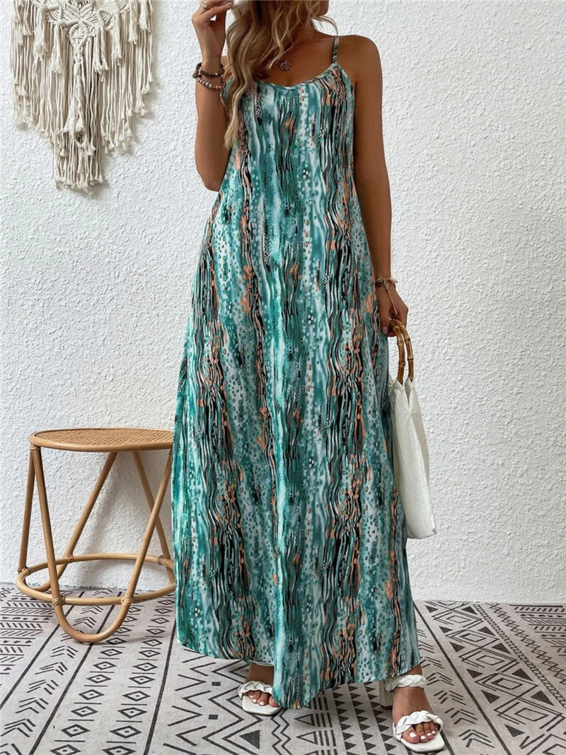Elegante maxi-jurk met print, ronde hals, normale pasvorm en ondoorzichtige stof - Trendsi